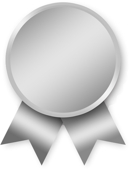 Silver seal with ribbons. Silver Medal. Award Ribbon.